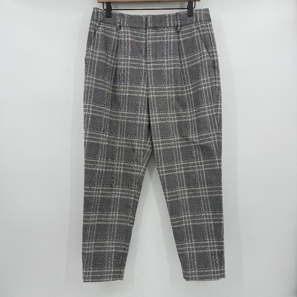 Banana Republic Pants Women 6 Gray Black Plaid Tapered High Rise Office Pockets